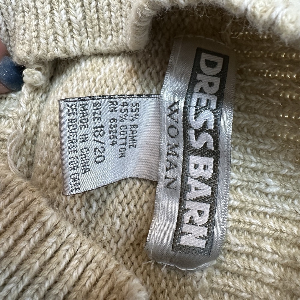 Dress Barn Womens Turtleneck Sweater Fall Leave Embellished Vintage Beige 18/20 - Picture 4 of 11